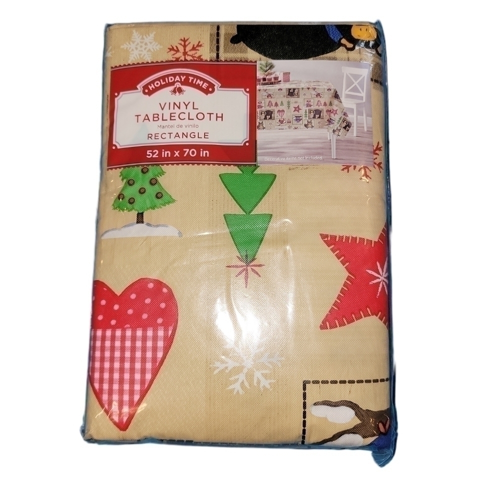 Holiday Time vinyl tablecloth Rectangle 52in X 70in Bears, raccoons, stars NWT!